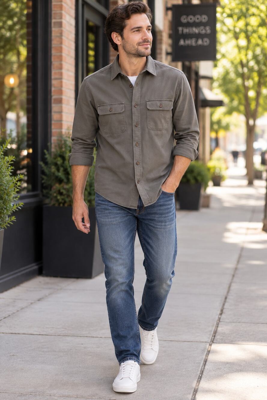 Old Navy Regular Fit Utility Work Shirt | Gray Brown | Men’s M